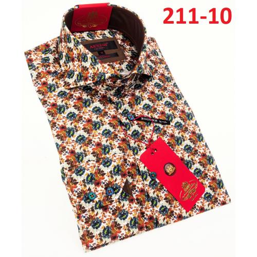 Axxess Multicolor Flower Design Cotton Modern Fit Dress Shirt With Button Cuff 211-10.